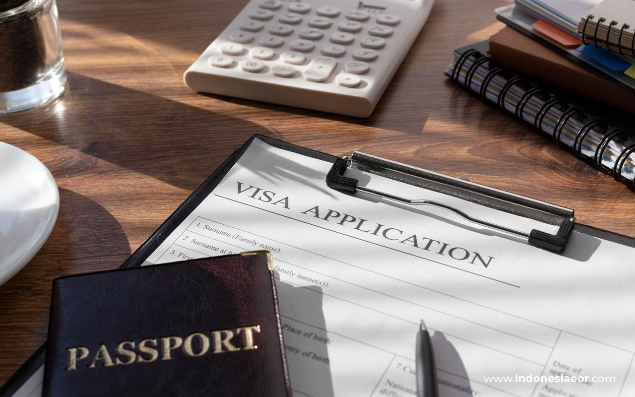 Visa application process with passport and documents for Indonesia work permit
