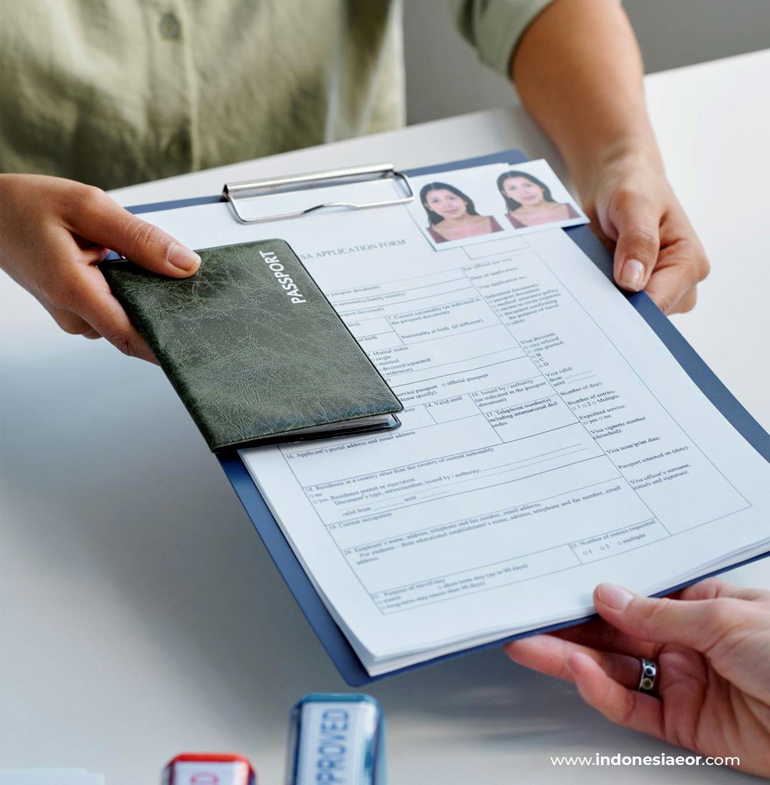 Visa and work permit application requirements with passport and documents in Indonesia